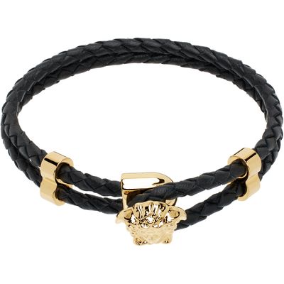 Versace Versace Black 'La Medusa' Leather Bracelet