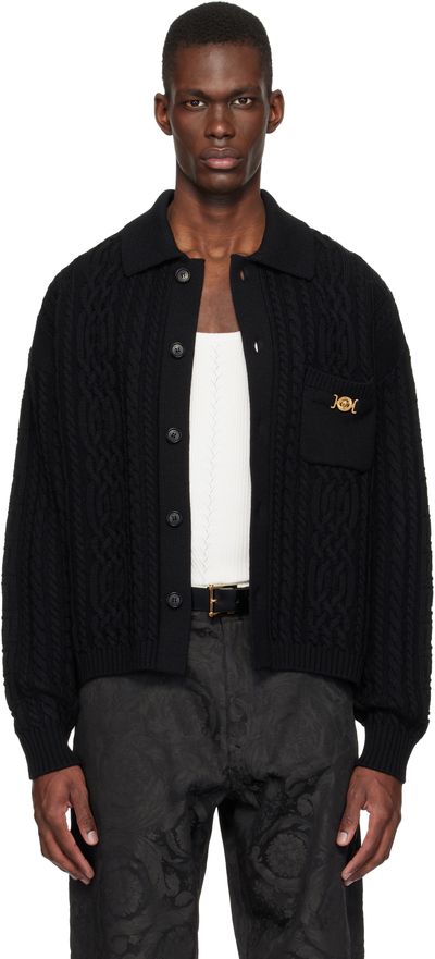 Versace Versace Black Mixed-Stitch Wool Knit Cardigan
