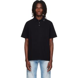 Versace Versace Black Piquet Crystal Embroidered Knitted Collar Polo