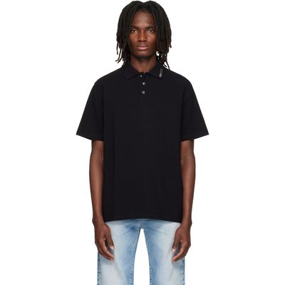 Versace Versace Black Piquet Crystal Embroidered Knitted Collar Polo