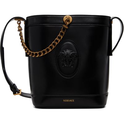 Versace Versace Black Pivot Mini Leather Bucket Bag