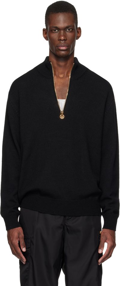 Versace Versace Black Wool-Blend Half-Zip Knit Sweater
