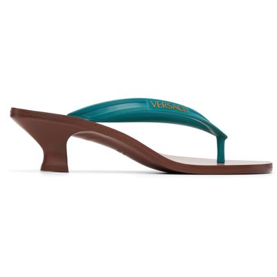 Versace Versace Blue & Brown Sophie Rubber Thong Heeled Sandals