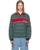 Versace Versace Blue & Green Embroidered-Logo Striped-Intarsia Cotton Polo - 1