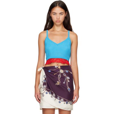 Versace Versace Blue Lace-Trim Viscose-Blend Ribbed Knit Tank Top