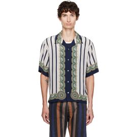 Versace Versace Blue Printed Crêpe De Chine Silk Shirt