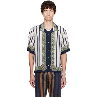 Versace Versace Blue Printed Crêpe De Chine Silk Shirt