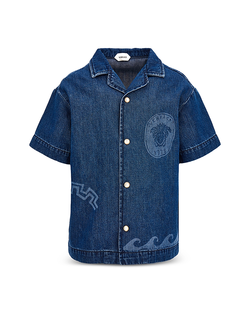 Versace Versace Boys' Medusa Greek Medal Wave Denim Shirt