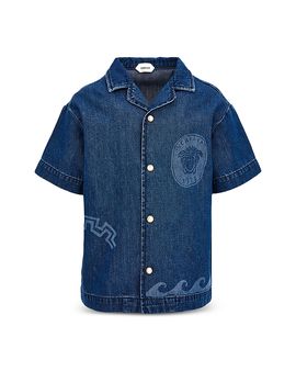 Versace Versace Boys' Medusa Greek Medal Wave Denim Shirt