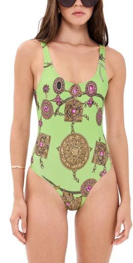 Versace Versace Broken Jewels Printed One Piece Pistachio/Azur/Gold