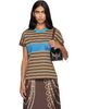 Versace Versace Brown & Blue Embroidered-Logo Striped-Intarsia Cotton T-shirt - 1