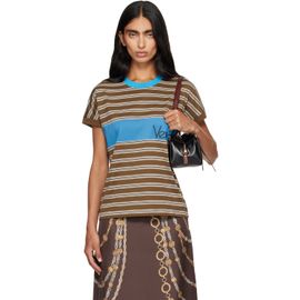 Versace Versace Brown & Blue Embroidered-Logo Striped-Intarsia Cotton T-shirt