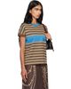 Versace Versace Brown & Blue Embroidered-Logo Striped-Intarsia Cotton T-shirt - 2