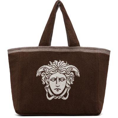 Versace Versace Brown Cotton-Terry Jacquard Tote