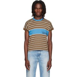 Versace Versace Brown Embroidered-Logo Striped-Intarsia Cotton T-shirt
