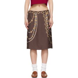 Versace Versace Brown Printed Silk Twill Pencil MIdi Skirt