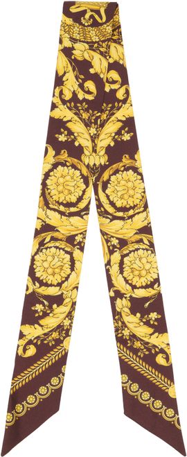 Versace Versace Burgundy & Yellow Printed Silk Twill Ribbon Scarf