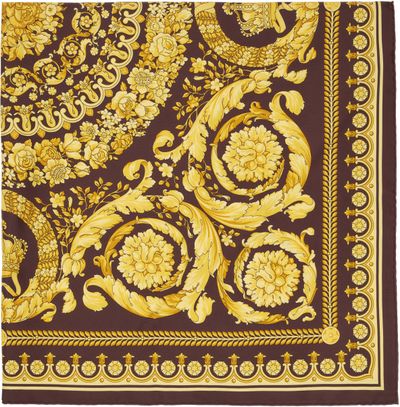 Versace Versace Burgundy & Yellow Silk Twill Scarf