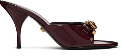 Versace Versace Burgundy Opera Bow Patent Mule Heeled Sandals