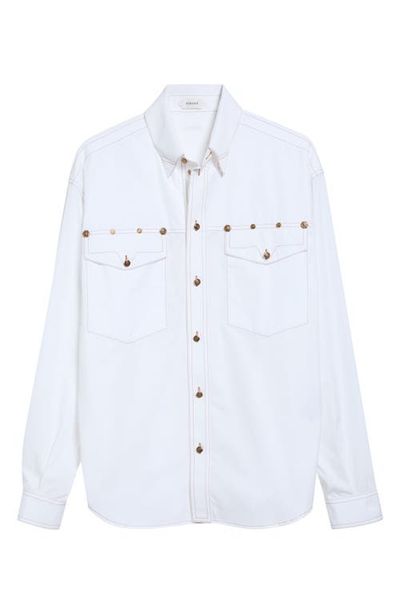 Versace Versace Decorative Topstitch Cotton Poplin Button-Down Shirt