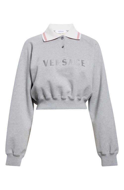 Versace Versace Embroidered Logo Greca Collar Cotton Fleece Crop Polo Sweatshirt