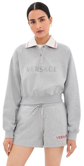 Versace Versace Greca Collared Sweatshirt Grey Melange/White