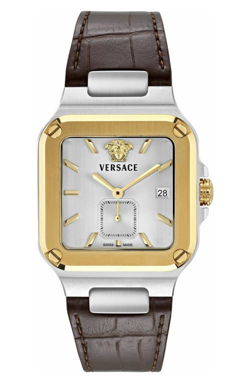 Versace Versace Greca Edge Two-Tone Leather Strap Watch, 38mm x 49mm