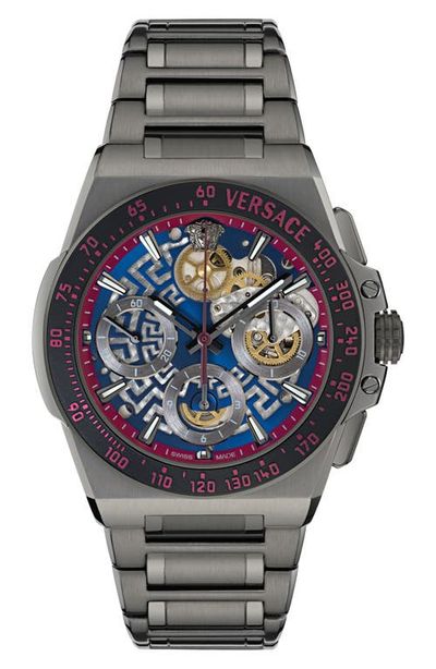 Versace Versace Greca Extreme Skeleton Dial Automatic Chronograph Bracelet Watch, 43mm