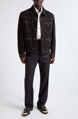 Versace Versace Greca Stripe Wool Straight Leg Pants
