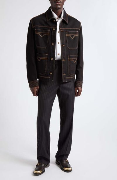 Versace Versace Greca Stripe Wool Straight Leg Pants