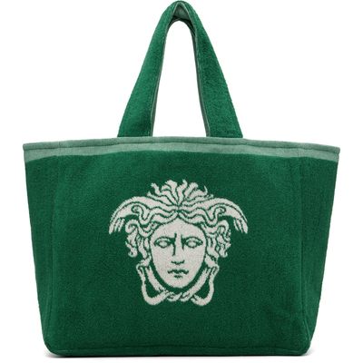 Versace Versace Green Cotton-Terry Jacquard Tote
