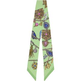 Versace Versace Green Printed Silk Twill Ribbon Scarf