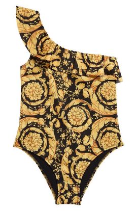 Versace Versace Kids' Barocco Print One-Shoulder One-Piece Swimsuit