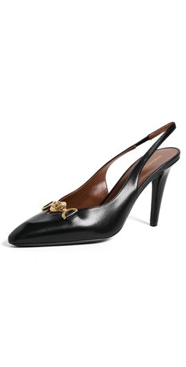 Versace Versace Lamb Leather Sling Back Heels Black/Vibrated Gold