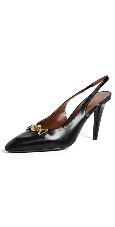 Versace Versace Lamb Leather Sling Back Heels Black/Vibrated Gold