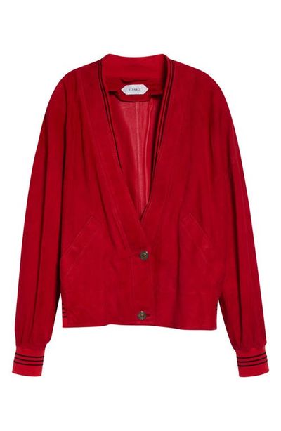 Versace Versace Lambskin Suede V-Neck Blouson Jacket