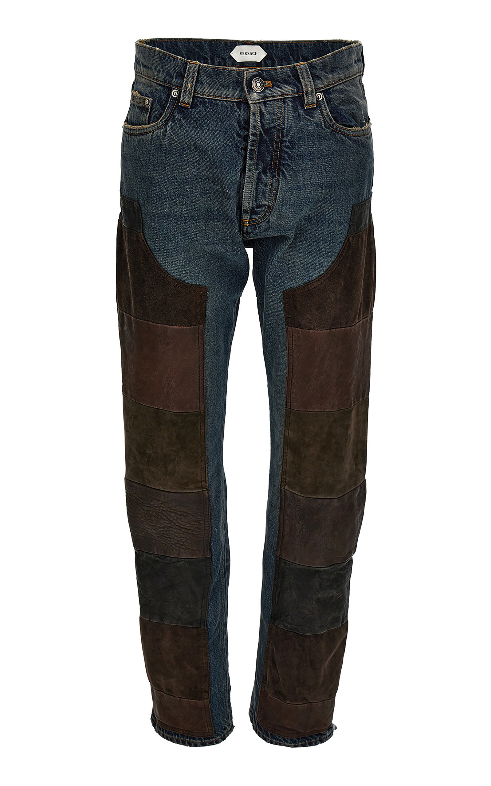 Versace Versace LeatherPatched Denim StraightLeg Pants Medium Wash 30