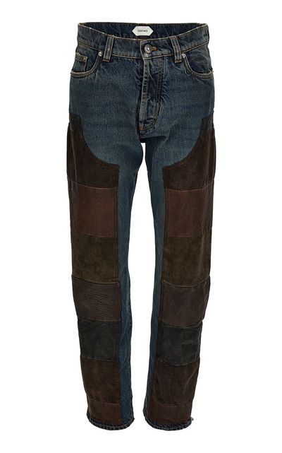 Versace Versace LeatherPatched Denim StraightLeg Pants Medium Wash 30