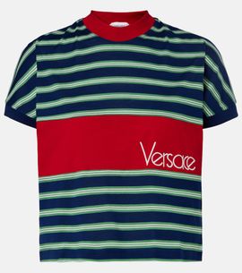 Versace Versace Logo embroidered striped cotton T-Shirt