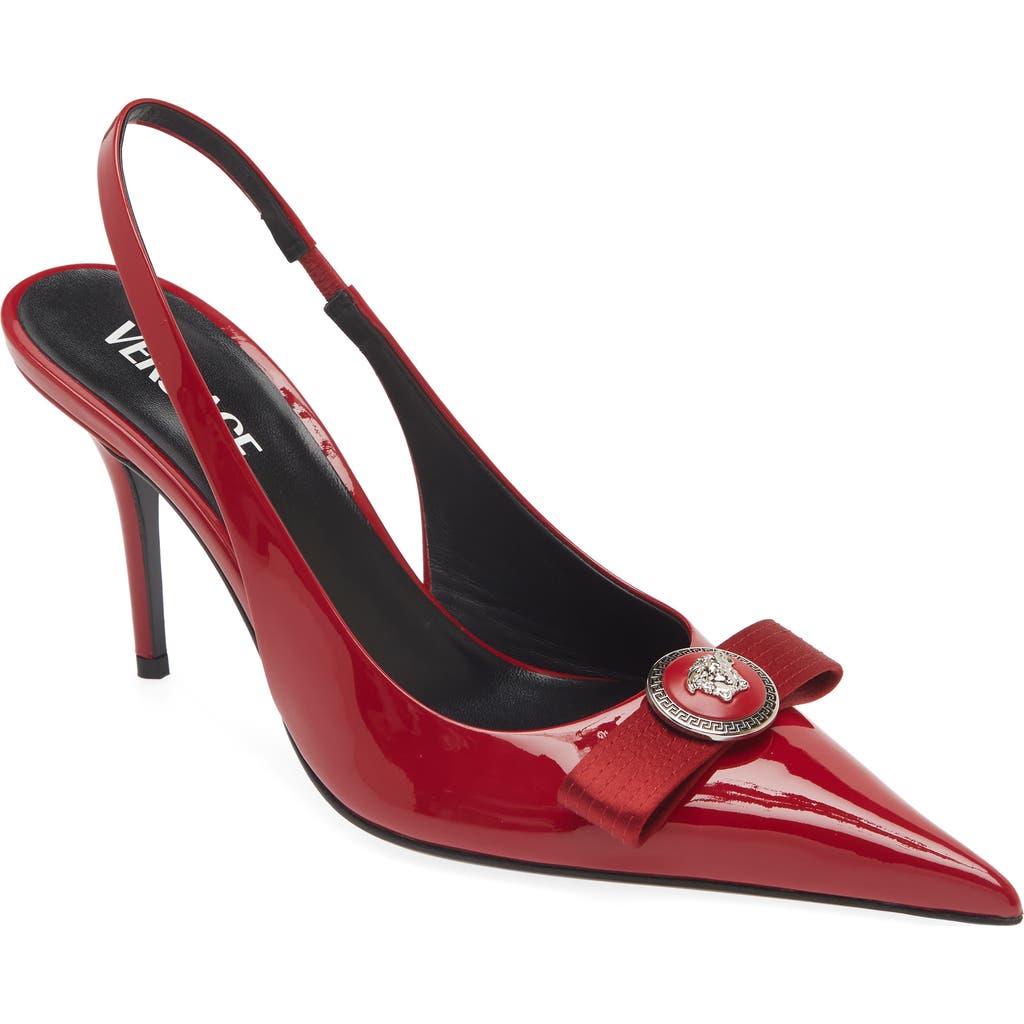 Versace Versace Medusa Bow Pointed Toe Slingback Pump