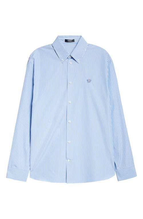 Versace Versace Medusa Embroidered Stripe Cotton Oxford Button-Down Shirt