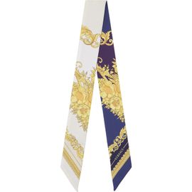 Versace Versace Navy & Off-White Silk Twill Ribbon Scarf