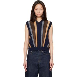 Versace Versace Navy Intarsia-Wool & Leather Patchwork Vest