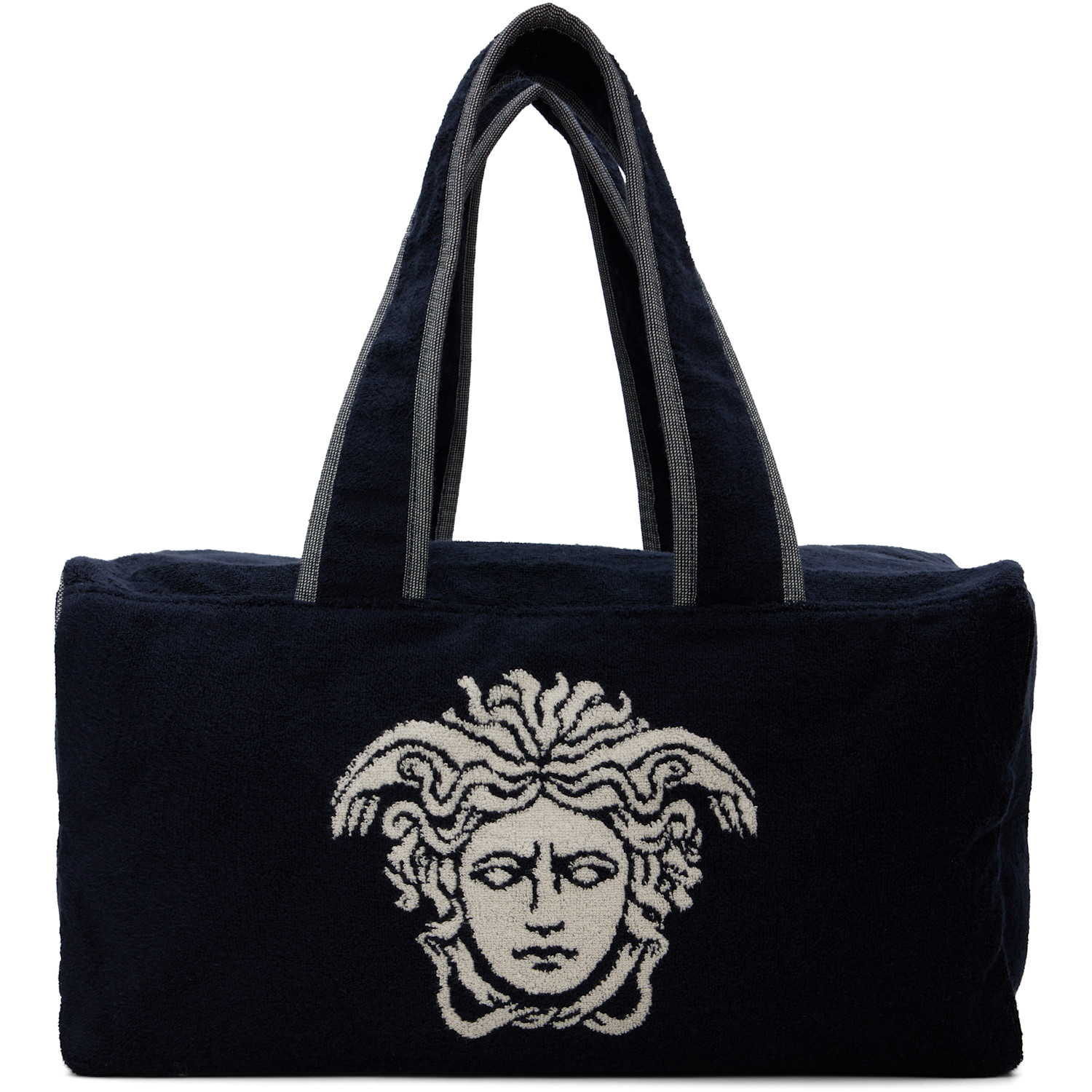Versace - Navy Terry Cloth Jacquard Gym Duffle Bag