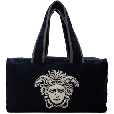 Versace Versace Navy Terry Cloth Jacquard Gym Duffle Bag