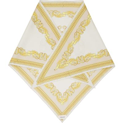 Versace Versace Off-White & Yellow Silk Twill Triangle Head Scarf