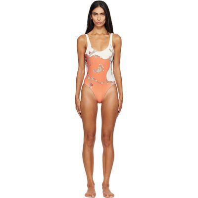 Versace Versace Orange & White Printed One-Piece Swimsuit