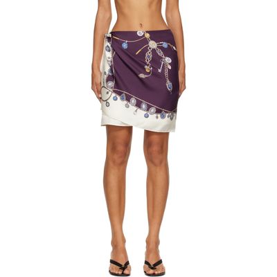 Versace Versace Purple & White Printed Silk Twill Wrap Miniskirt