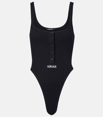 Versace Versace Ribbed-knit logo cotton-blend bodysuit