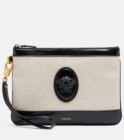 Versace Versace RiviÃ¨re leather-trimmed canvas pouch